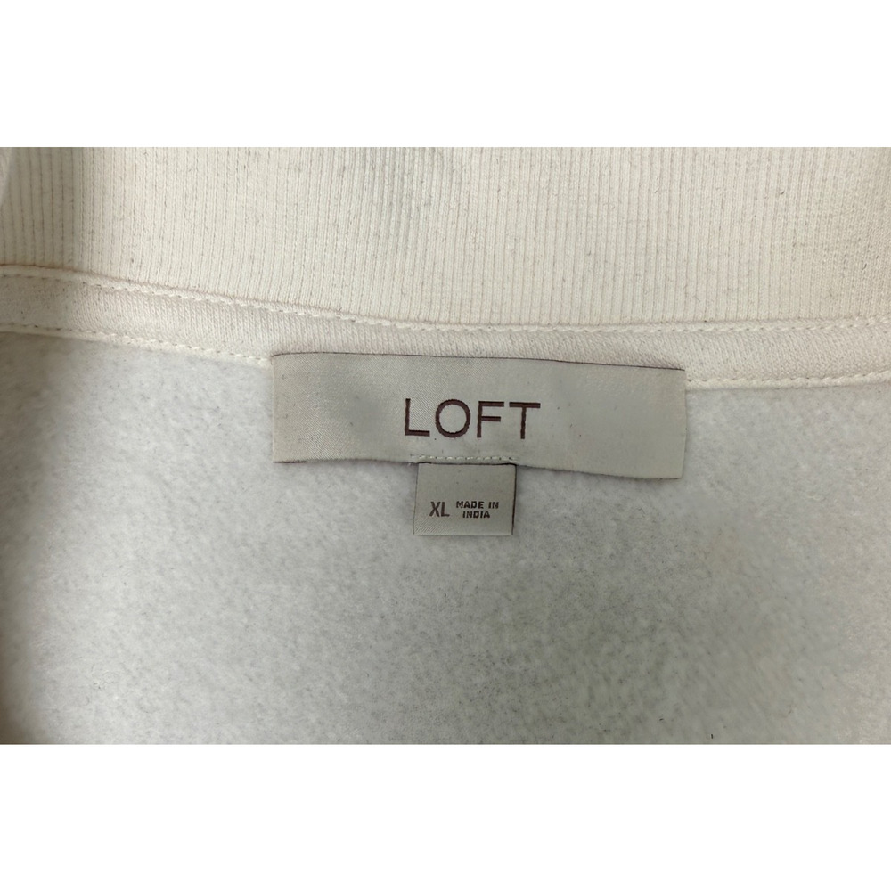 Loft Rhinestone Accented Ivory Collared 1/4 Zip Sweatshirt Womens Size XL NWOT - Picture 4 of 7